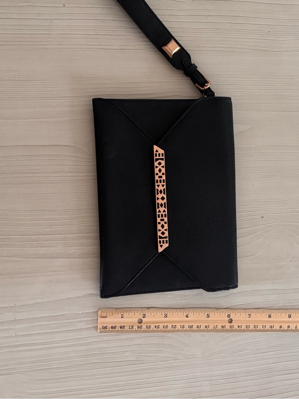 Stella & Dot Black Wristlet Clutch with Rose Gold Detail